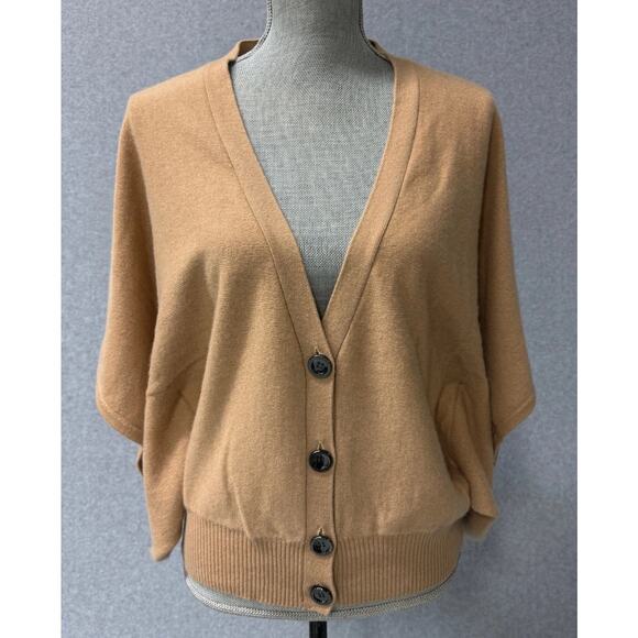 Tory Burch Tan Cashmere Dolman Sleeve Button Cardigan Sweater Size Small FLAW - Picture 1 of 12